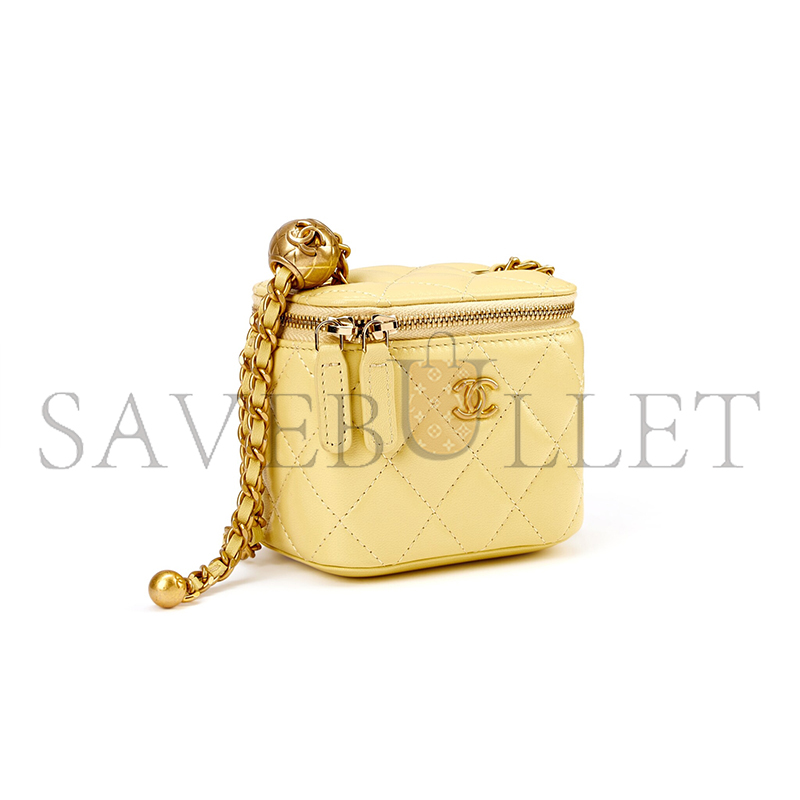 Ch*el mini pearl crush vanity case with chain yellow 110267 (11*8.5*7cm)